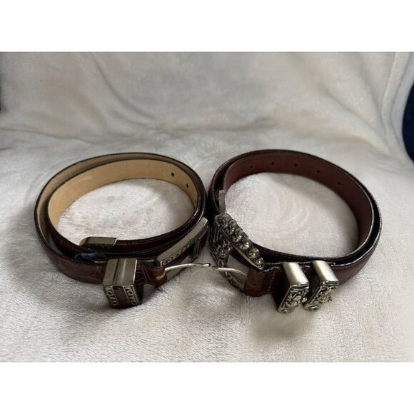 BRIGHTON VINTAGE Disney Leather Belt Sz 28 Mickey Mouse Pluto Donald Lot Of 2 - Picture 1 of 10